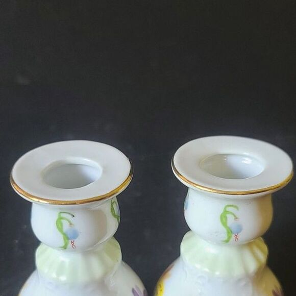 Rare Vintage Lissi Kaplan Giftcraft Crocuses Vintage China Candlestick Holders - Picture 5 of 9